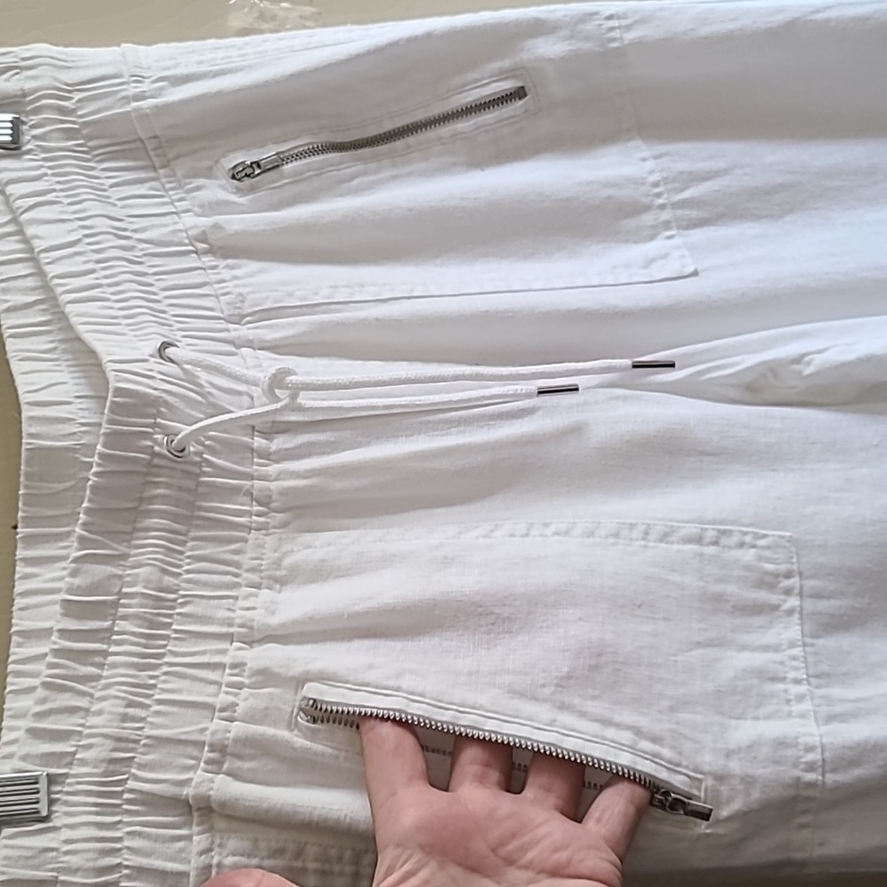 Athleta Cabo 100% Linen Wide Leg Pant White Activewear Elastic Tie Waist Size 8 - Picture 6 of 17